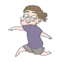 a cartoon of a man wearing glasses and a purple shirt is running
