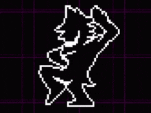 a pixel art drawing of a wolf standing on its hind legs on a black background .