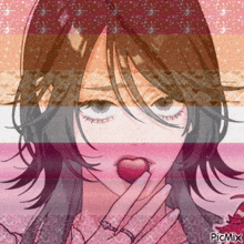 a picture of a girl with a heart in her mouth has the word picmix on the bottom