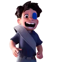 a cartoon boy with a blue patch on his eye