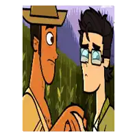 a cartoon of a man wearing glasses and a hat talking to another man