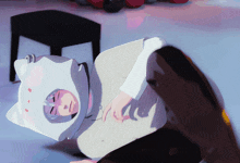a drawing of a person laying on the floor with a pillow on their head