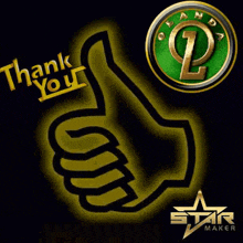 a thank you sign with a thumbs up and a logo for star maker