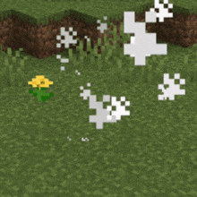 a yellow dandelion is surrounded by white snowflakes in a minecraft game