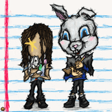 a drawing of a girl and a bunny with a pumpkin on it