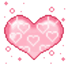a pixel art of a pink heart surrounded by pink hearts