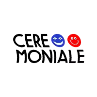 a logo for cere monale has a blue and red smiley face on it