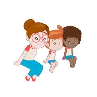 a cartoon of a woman and two children