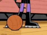 a cartoon character is playing basketball on a court .