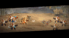 a painting of a group of warriors standing in the sand