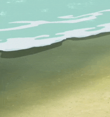 a painting of a beach with waves crashing against the sand .