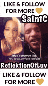 a poster that says like & follow for more saintc on it