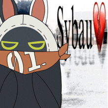 a drawing of a bunny with the number 01 on its face