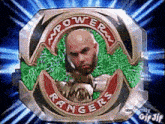 a bald man with a beard is in a power rangers logo .