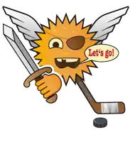 a cartoon character is holding a hockey stick that says big swiss