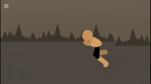 a cartoon of a man laying on the ground with an x on the bottom left