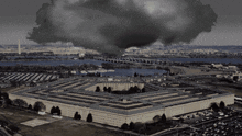 an aerial view of the pentagon in washington d.c. with lightning strikes