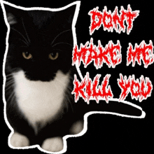 a black and white cat with the words " do n't make me kill you "