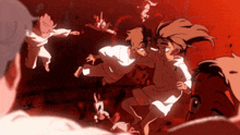 a group of people are flying through the air in a cartoon