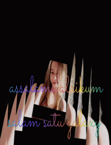 a picture of a woman with the words " assalamualaikum salam satu galaxy " on it