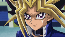 a close up of a cartoon character with a purple eye