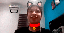 a person with a cat ear on their head and a red collar