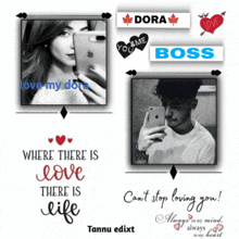 a picture of a man and a woman with the words love my dora boss
