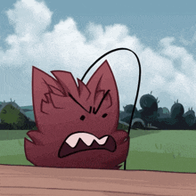 a cartoon drawing of a red flower with an angry expression on its face