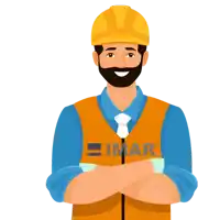 a man with a beard wearing a hard hat and a vest that says imar