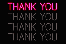 a neon sign that says thank you in pink letters