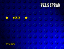 a blue background with the words velg sprak in yellow letters