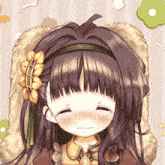 a cartoon girl with a flower in her hair