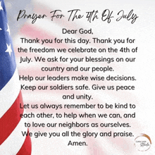 a prayer for the 4th of july with a picture of an american flag