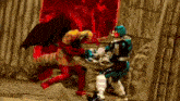 two cartoon characters are fighting each other in a room .