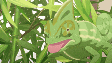 a green chameleon sticking its tongue out in a cartoon