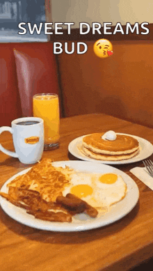 two plates of food on a table with the words sweet dreams bud written above them