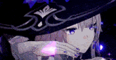 a close up of a girl wearing a witch hat in a video game