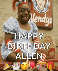 a wendy 's sign is behind a person in a wendy 's outfit