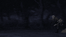 a person is running in the dark with a snake around their neck