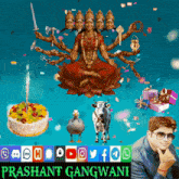 a poster for prashant gangwani shows a cake and a cow