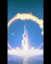 a cartoon drawing of a rocket flying through a circle of fire .