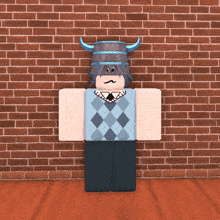 a roblox character with horns and a blue headband
