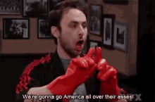 Go America Over Their Asses - It'S Always Sunny In Philadelphia GIF - Its Always Sunny In Philadelphia Charlie Day Go America GIFs