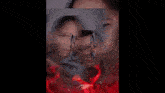 a painting of a person surrounded by flames and smoke