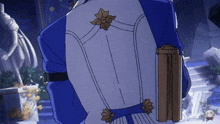 a man in a blue and white outfit is holding a briefcase