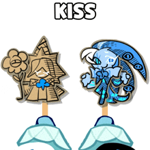 a drawing of a girl and a monster with the word kiss on top