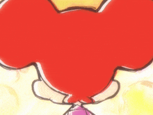 a cartoon character with red hair and a bow on her head