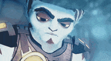 a close up of a cartoon character 's face with a serious look on his face