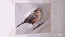 a painting of a small bird sitting on a branch made in animatica