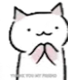 a cartoon cat with a mustache is holding its paws up .
